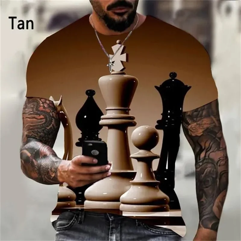 3D Printed Black And White Chess T-shirt For Men Women Summer Casual Short Sleeve Tee Tops International Chess Graphic T Shirts