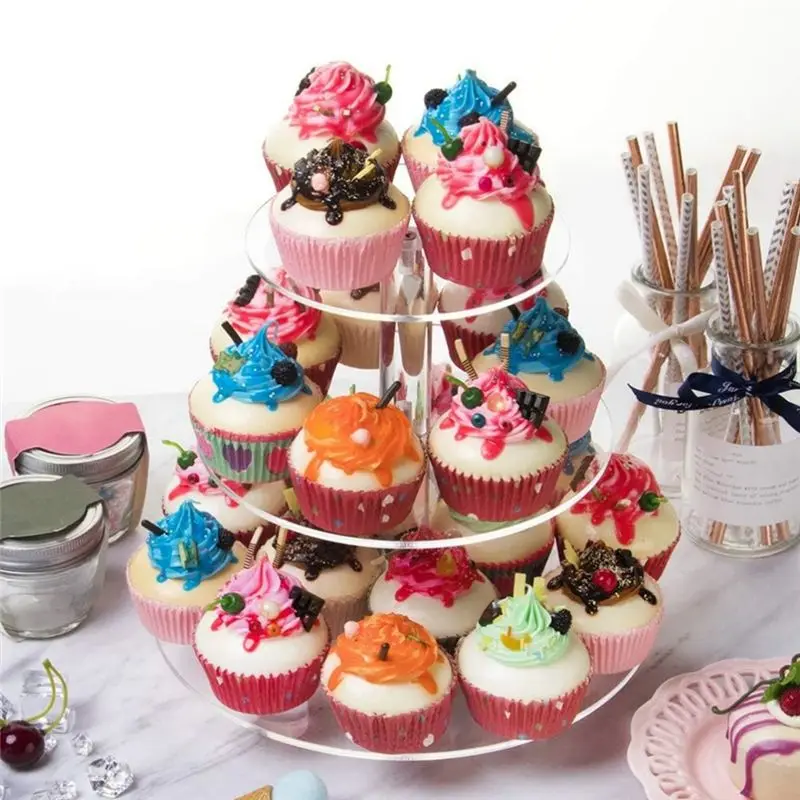 A98E-3 Tier Acrylic Cupcake Stand,Rounded Cupcake Display Stand For Birthday, Baby Shower,Tea Party And Wedding Decor Durable