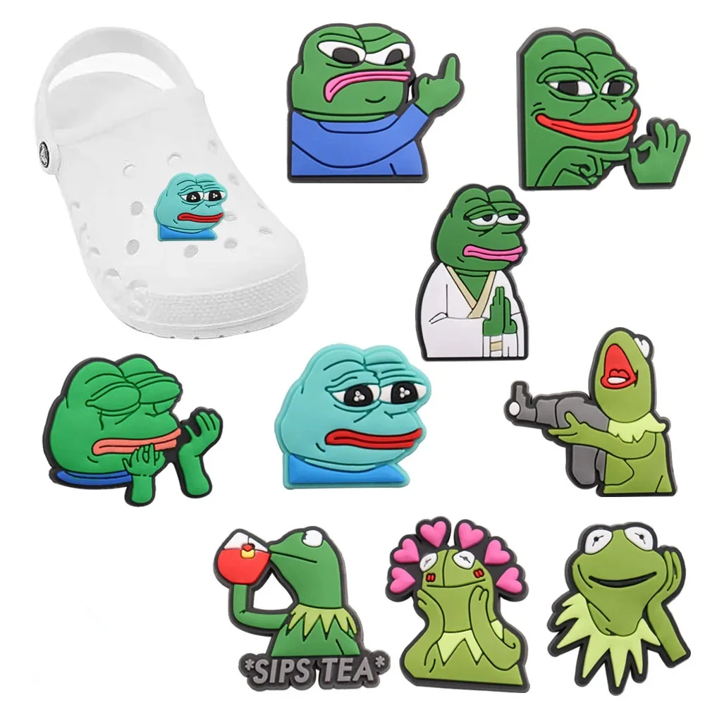 New Arrival 1Pcs PVC Funny Frogs Animals Shoe Button Charms for Children Accessories DIY Holiday Present