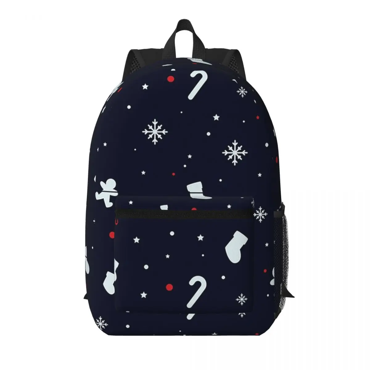 Christmas Blue Snowflake Candy Cane Socks Snowman Student Backpack School Bag Hiking Travel Daypack Bookbag Shoulder Bags