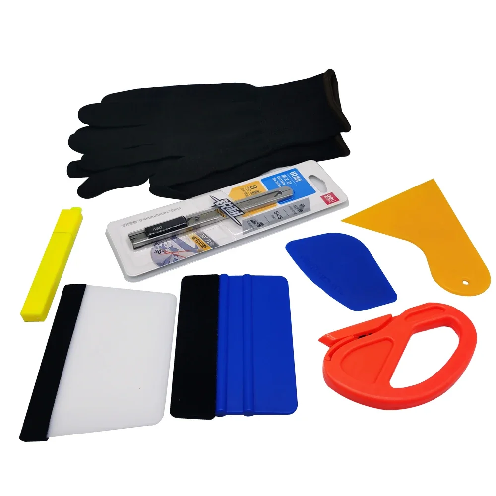 

8Pcs Car Vinyl Wrap Tools Window Tint Installation Kit Felt Squeegee Vinyl Knife Vinyl Wrap Magnet Work Gloves