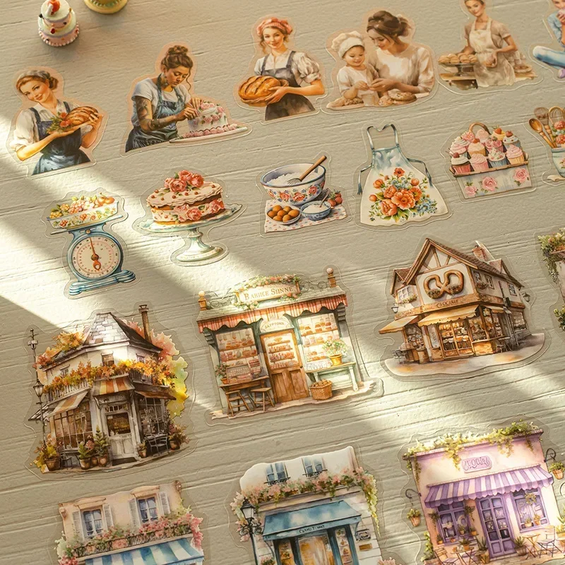 20pcs Shaped Package Gourmet Baking Landscape Room package Sticker Baking Craft Collection Background Scrapbook 150*95mm