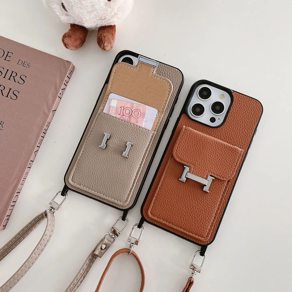 Woman Wallet Leather Crossbody Neckband Lanyard Phone Case for iPhone 16 11 15 13 12 Pro Max Luxury Card Holder Cover Gift