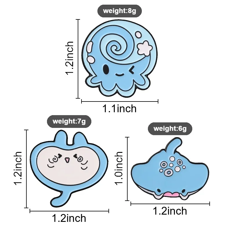 Blue Marine Creature Badges Cute Octopus Blob Monster Manta Ray Enamel Pin Cartoon Cute Sea Animal Brooch Accessories view 2