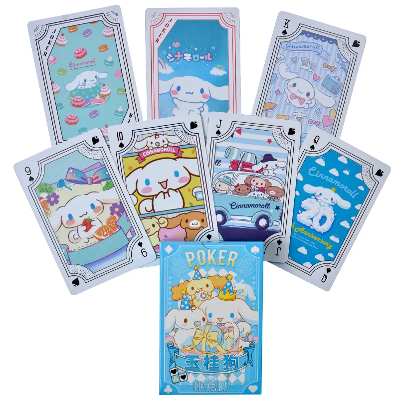 54Pcs/Box Cartoon Sanrio Hello Kitty Kuromi Cinnamoroll Melody Pompompurin Poker Playing Cards Toys For Children\'s Birthday Gift