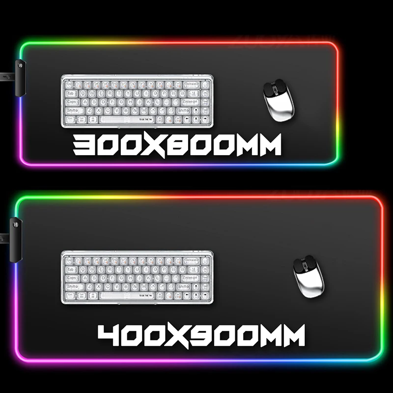 Alfombrilla de ratón para juegos RGB, tapete de teclado LED blanco y negro con retroiluminación para PC, alfombrilla de ratón personalizada grande XXL