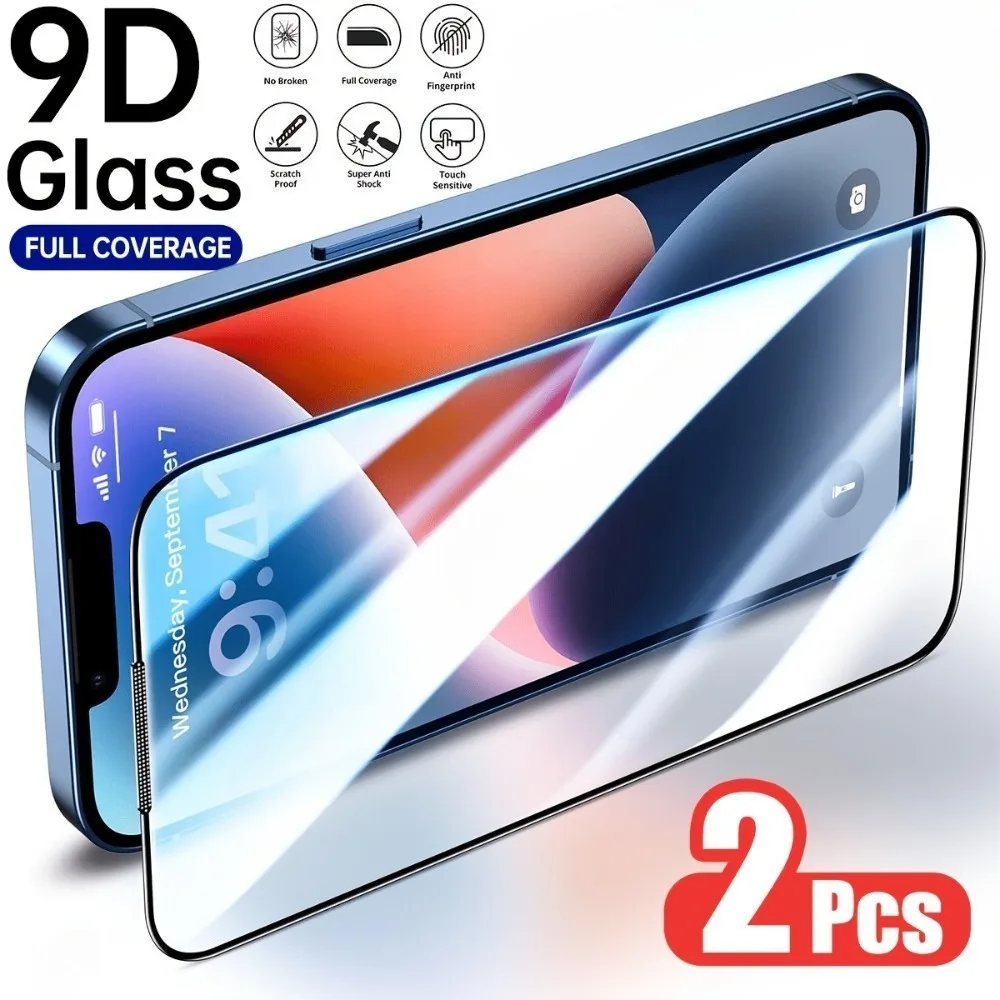 

2 шт. Защитное стекло Full Cover для iPhone 17, 16, 15, 14 Pro Max, Air 17e, 16, 15 Plus, 13, 12, 11 Pro, Mini, антицарапинное, из закаленного стекла