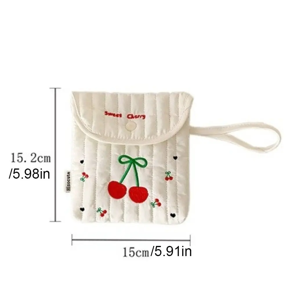 大容量刺繍チェリー化粧品袋スクエアリストバンド生理用ナプキン収納袋綿布小物バッグ