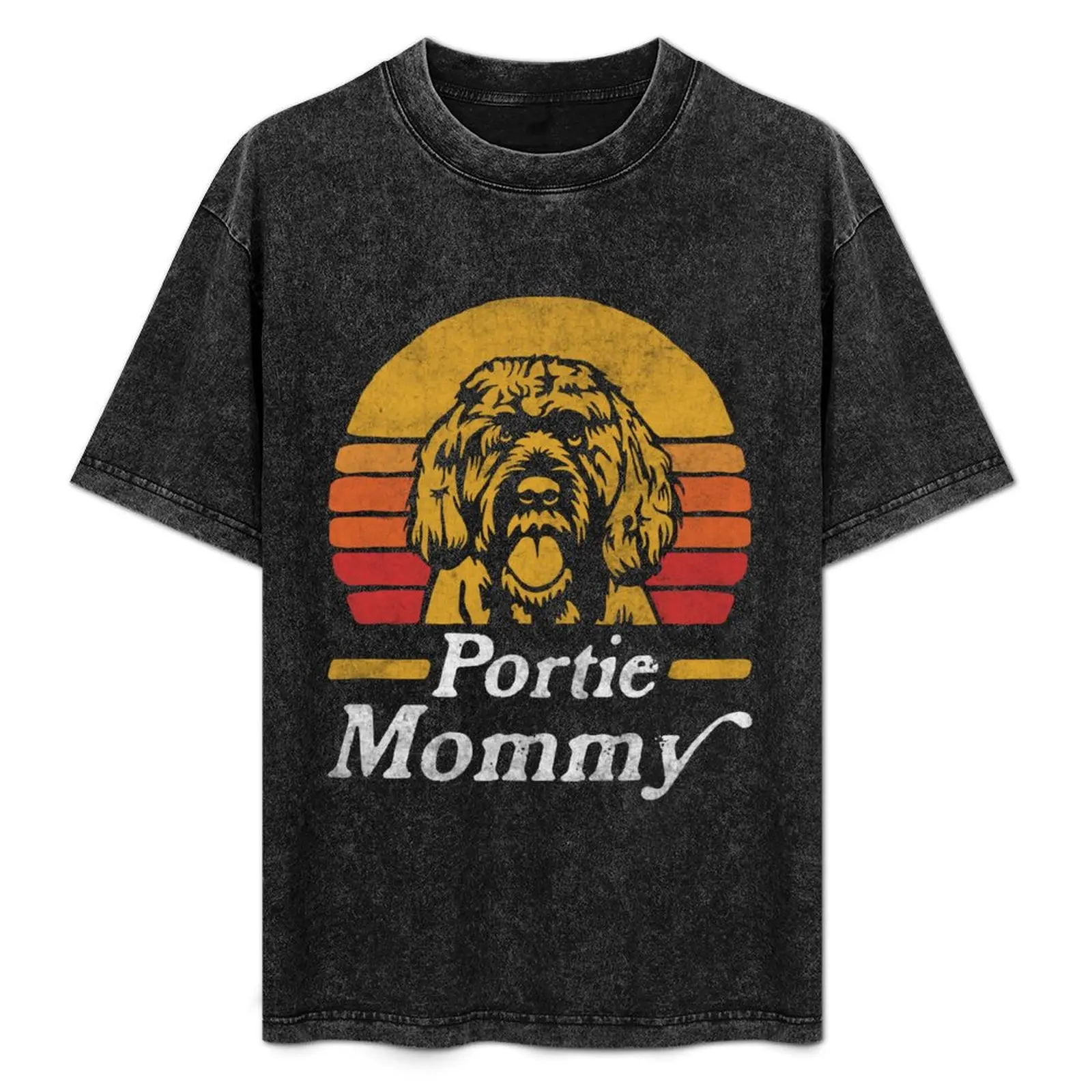 

Retro Vintage Portuguese Water Dog Mommy T-Shirt Simple Solid Color Crew Neck Tee
