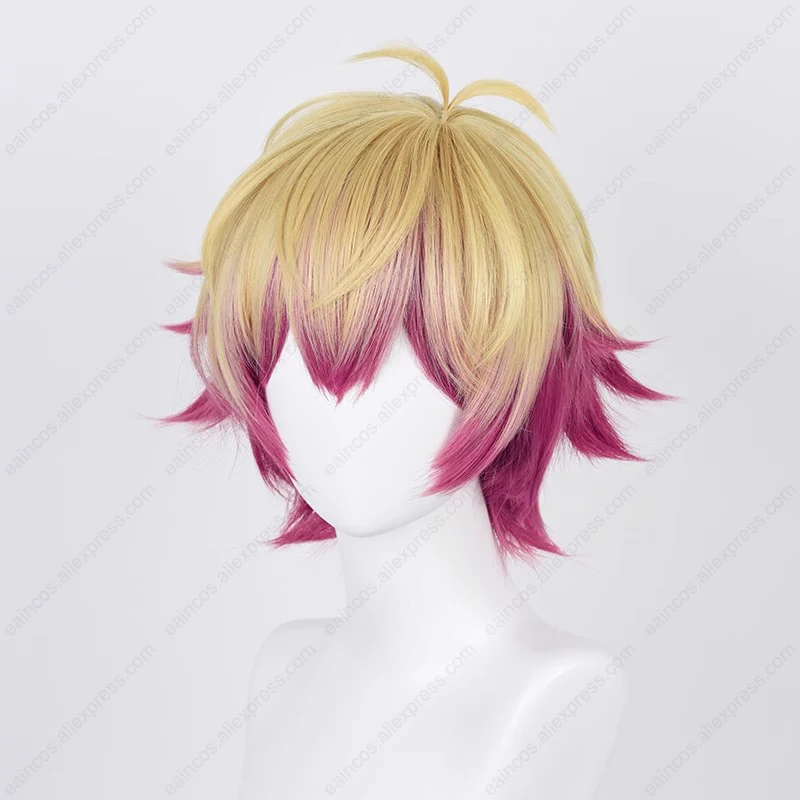 Anime Alexis Ness Peruca de Cosplay, Cabelo Curto, Rosa Dourada, Rosa, Resistente ao Calor, Perucas Sintéticas, 30cm