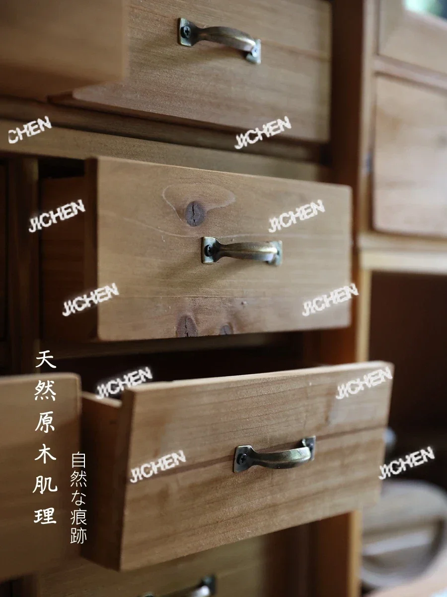 American Country Style Old log Drawer Storage Cabinet Retro Rack Classification Desktop Storage