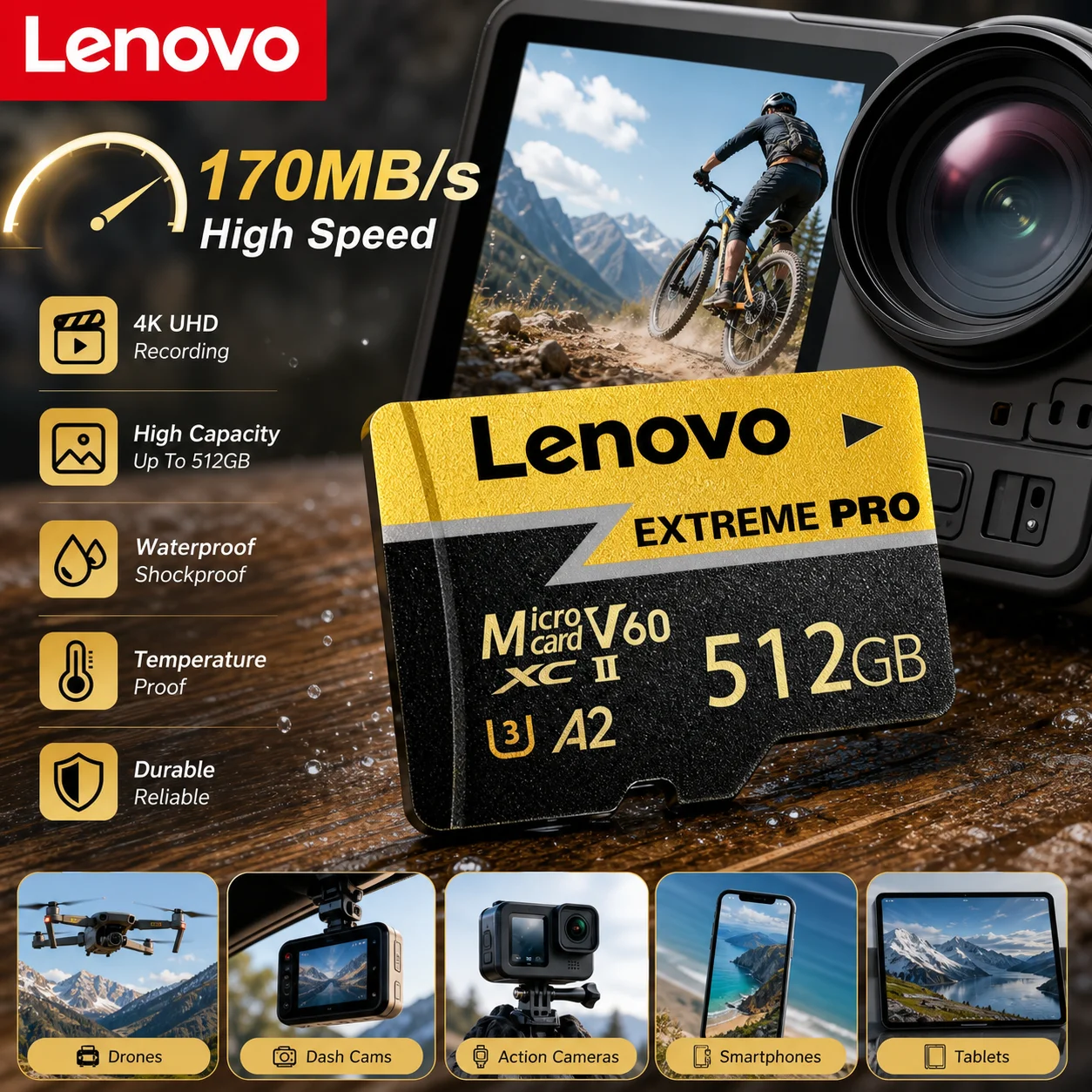 Original Lenovo Memory Card High Speed 64GB 128GB Micro TF SD Card 512GB SD V60 U3 TF Card For Nintendo Switch Ps4 Ps5 Game
