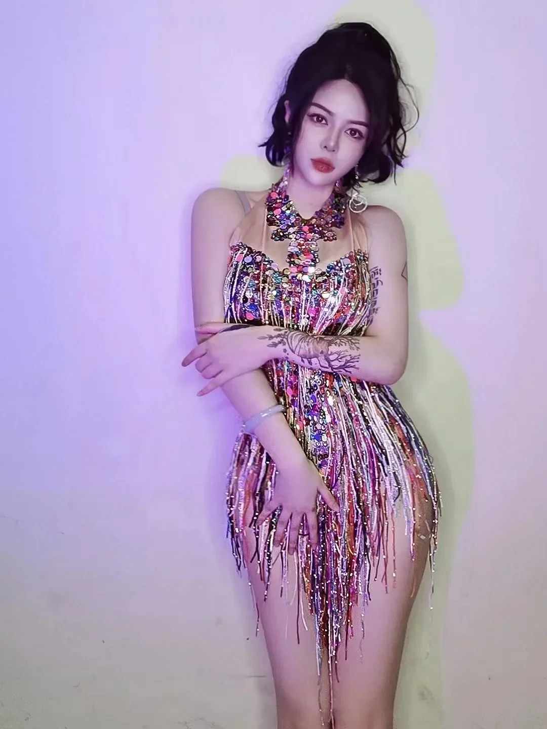 Body Sexy con diamantes de imitación coloridos y brillantes para mujer, ropa para club nocturno, DJ, baile de graduación, trajes de Drag Queen para escenario