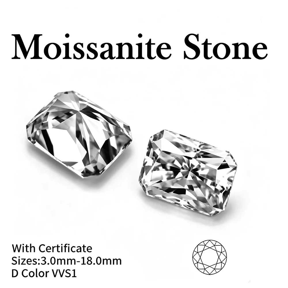 100% Genuine D Color VVS Moissanite Loose Gemstones with GRA Certified Report for DIY Jewelry Making Diamond Tester Stones