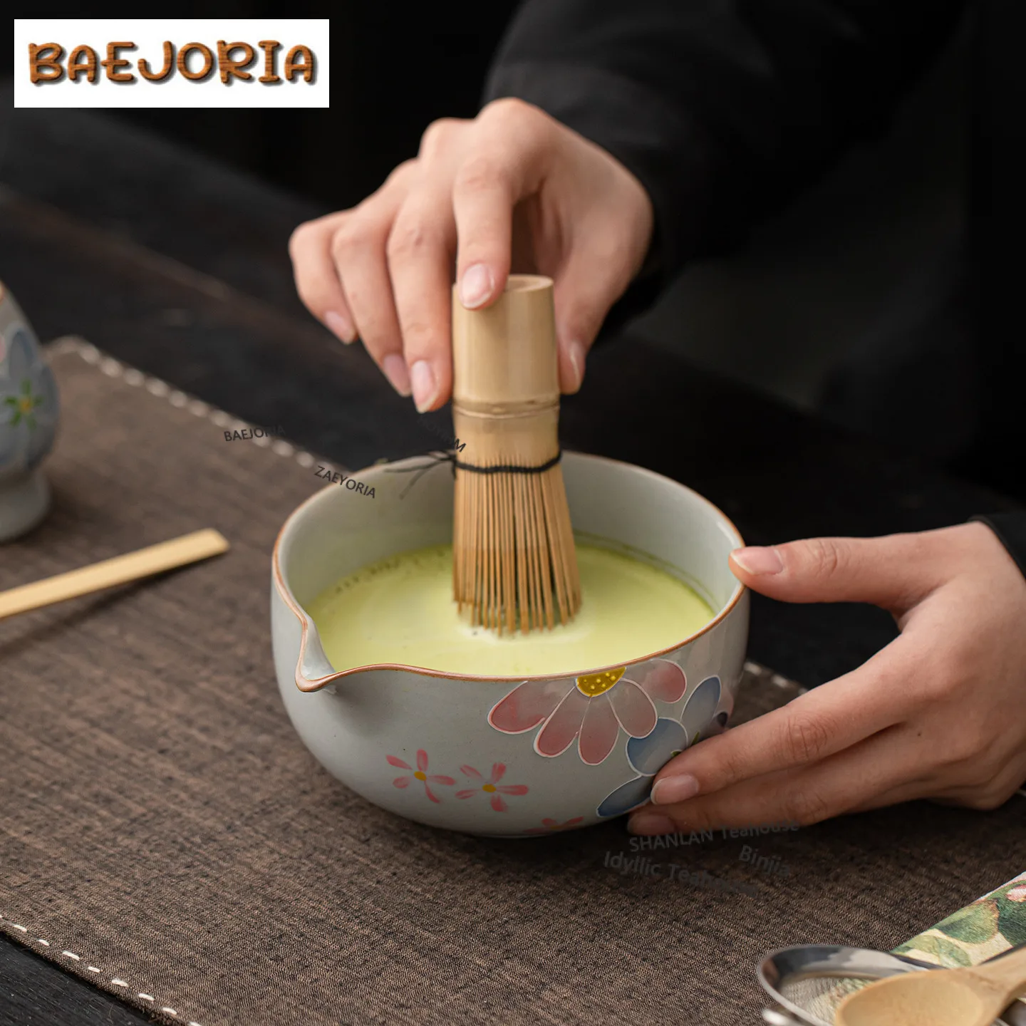 Hand-painted Flower Ceramic Matcha Bowl Tea Whisk Stand Set Maker Cup Base Accessories Tea Ceremony Craft Ornaments Supplies