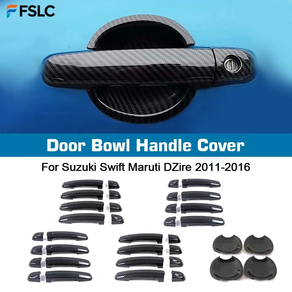 

⭐Genuine⭐ Door Bowl Handle Cover For Suzuki Swift Maruti DZire 2011-2016 Carbon Fiber Chrome Silver Cars Accessories Styling
