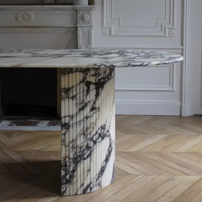 Design Customized Natural Stone Furniture High Quality Calacatta Viola Marble Dining Table With Fluted Base Top