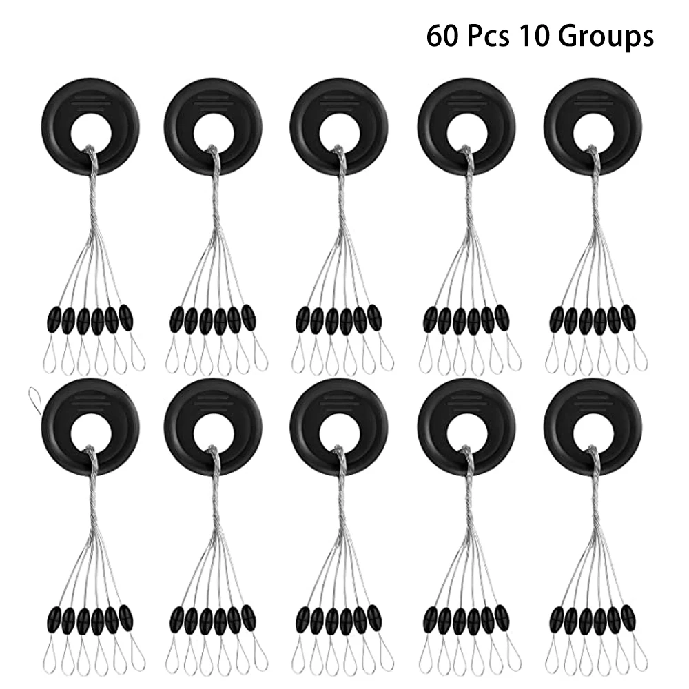 

60Pcs/10Groups Rubber Fishing Bobber Stopper Beads Stopper Fishing Float Beans Space Float Sinker Stops Fishing Accessories