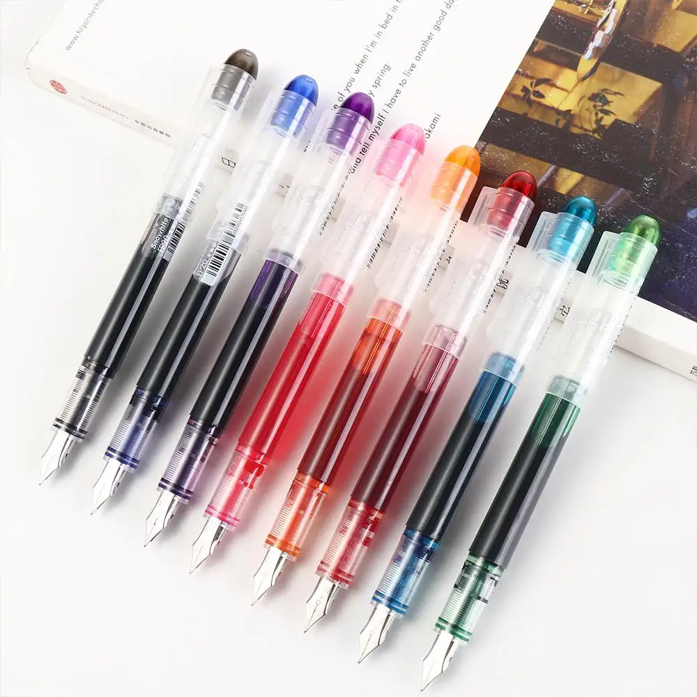 Fashion Large Capacity Fountain Pen F Nib Multi-Color Writing Ink Pens Stationery Quick-Drying Straight Liquid Pen Student