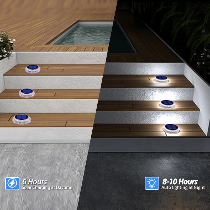 6 Packs Solar Driveway Lights Solar Dock Lights Blue Solar Deck Lights Outdoor IP68 Waterproof, Stick on for Step Pool Pathway
