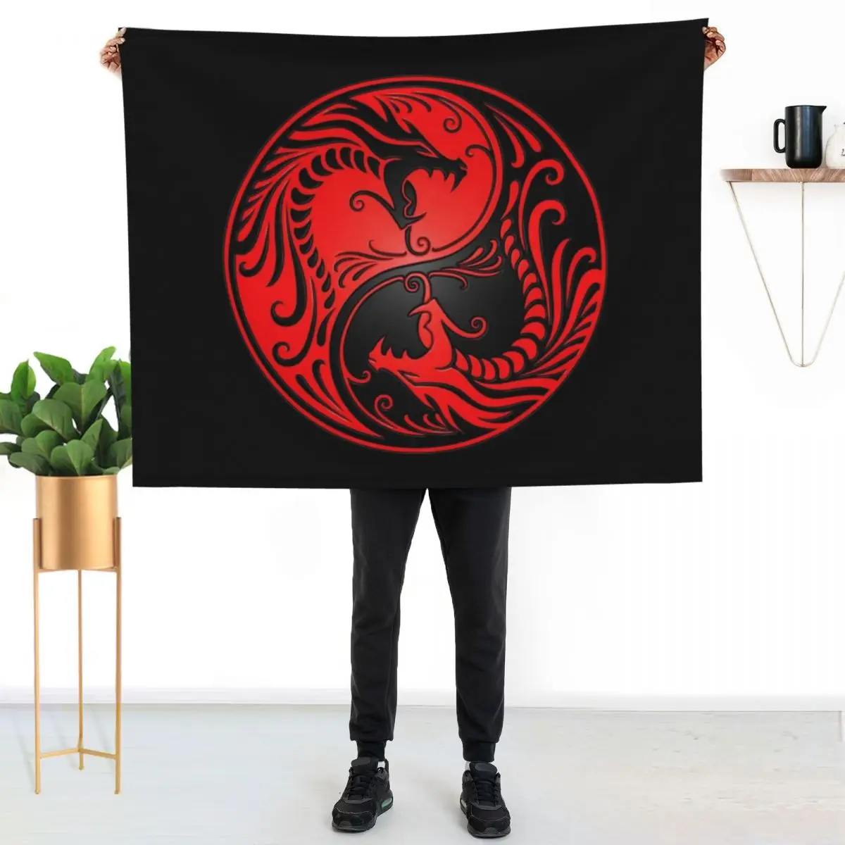 Yin Yang Dragons Red and Black Throw Blanket Tourist sofa bed blankets ands For Baby Luxury St Stuffeds Blankets