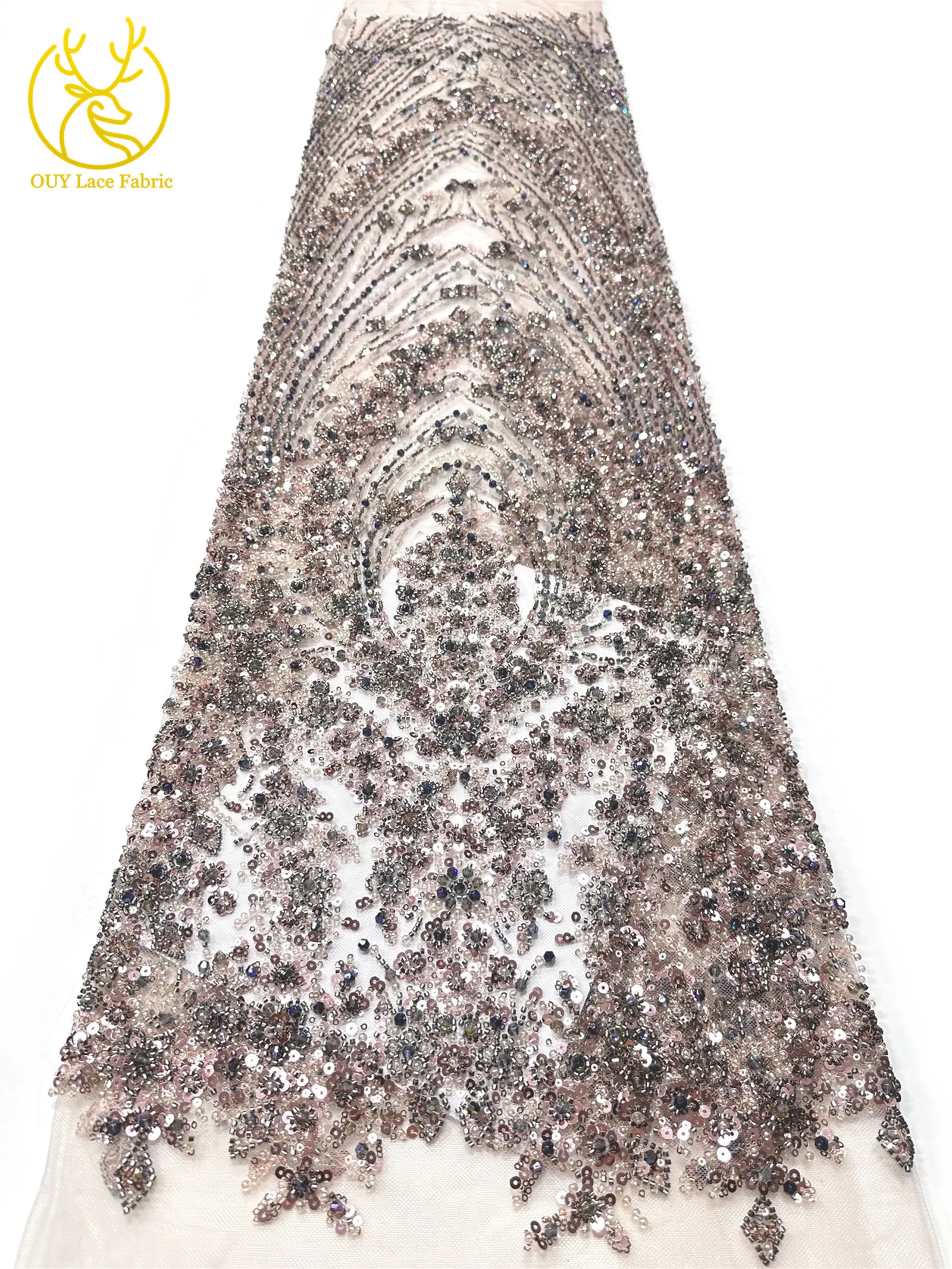 Schwarzer Luxuriöser Afrikanischer Handgefertigter Schwer Perlenverzierter Pailletten-Spitzenstoff 5 Yards Luxuriöser Französischer Tüll-Spitzenstoff für Partykleider – Detail 17