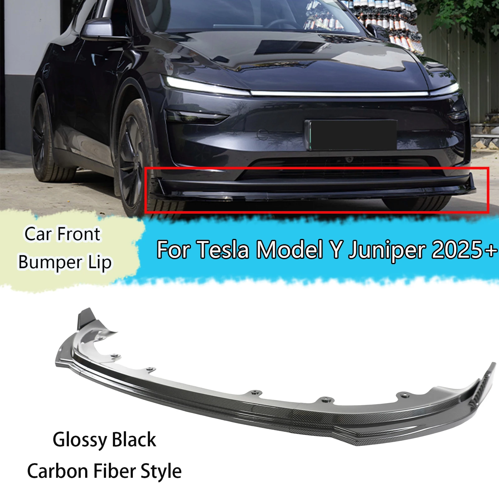 

For Tesla Model Y Juniper 2025+, Car Front Bumper Lip 3PCS Body Kits Spoiler Splitter Auto Accessories Glossy Black