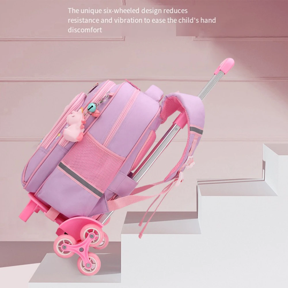 Hello Kitty Kawaii Trolley Schoolbag for Kids Sanrios Anime New Large Capacity Bag Waterproof Bags Rolling Backpack with Wheel - Image 4