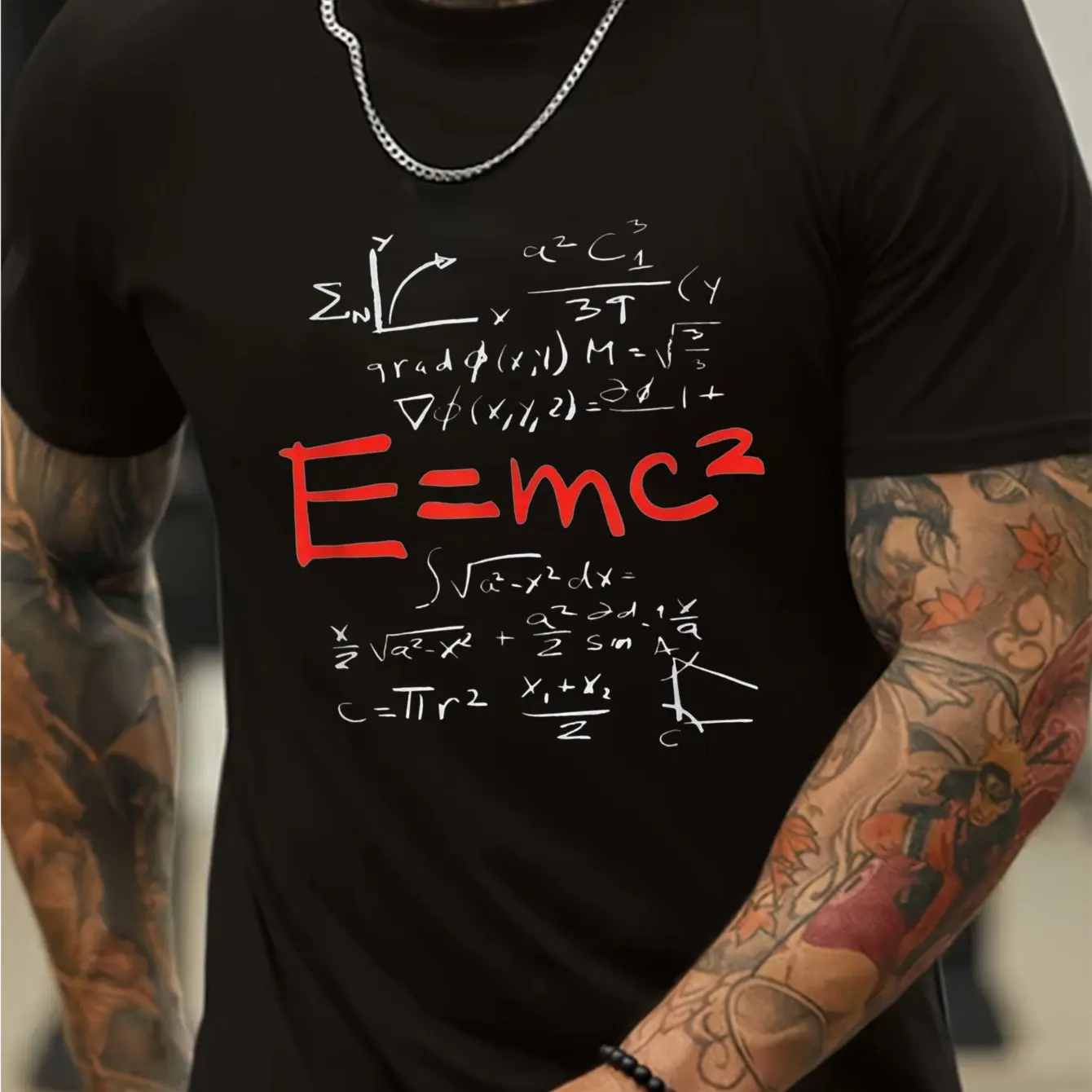 Men's Cotton Math Equations T-Shirt with E=mc² Science-Themed Casual Crew Neck Tee for Gym Outdoor Activities Men Clothing