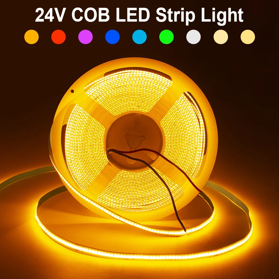 

24V COB LED Strip Light 8mm 320LEDs/m Flexible Tape Diode High Density COB Ribbon Lamp RA 90 For Indoor Decoration Lighting