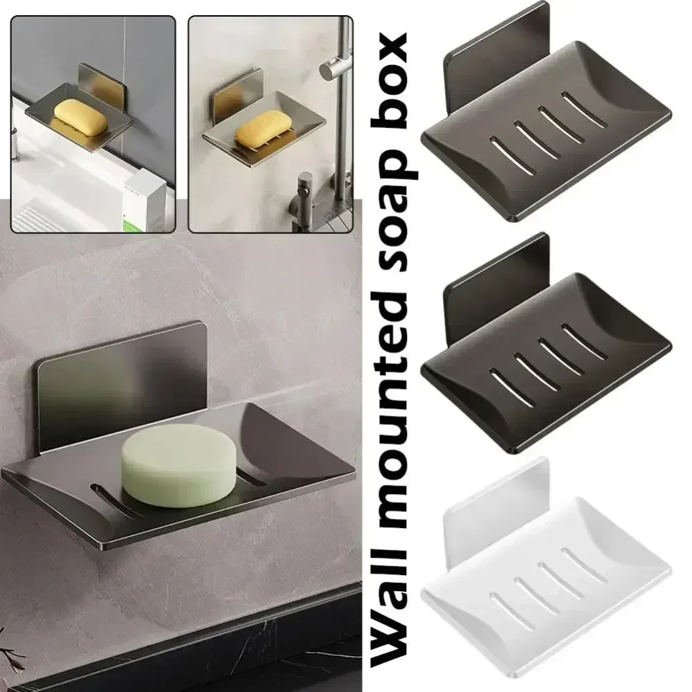 Soap Dish Shower Waterfall Black Stainless Steel Soap Tray Self Adhesive Bar Soap Holder with Drain for Shower Bathroom Kitchen