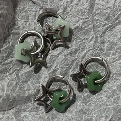 Fashion Imitation Jade Pentagon Star Earrings Niche Design Feeling Ear Buckle Female 2023 New Light Luxury Ear Accessories