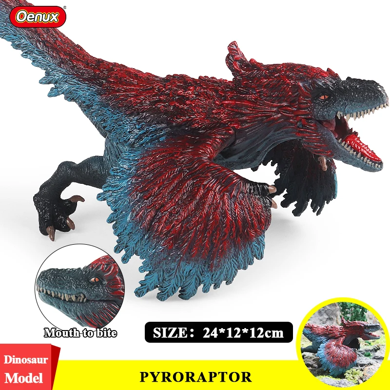 Oenux New Jurassic Dinossaur Model Jouet Pyroraptor Action Figures PVC Open Mouth Animals Figurines Home Decoration Kid Toy Gift