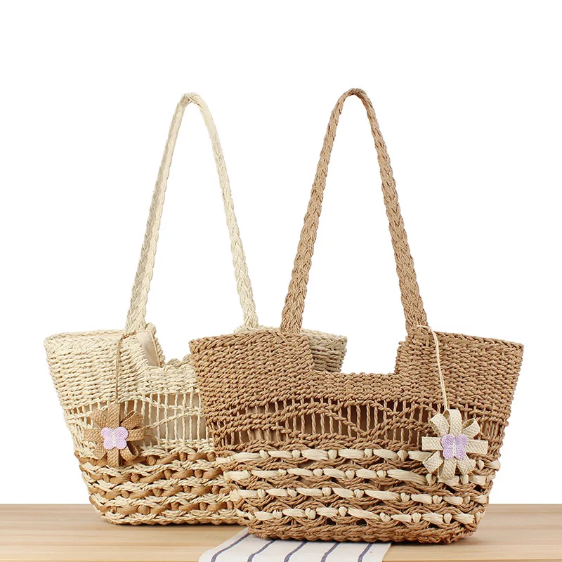 Bohemian style handmade woven bags, seaside vacation beach tourism straw woven bags, large capacity commuting