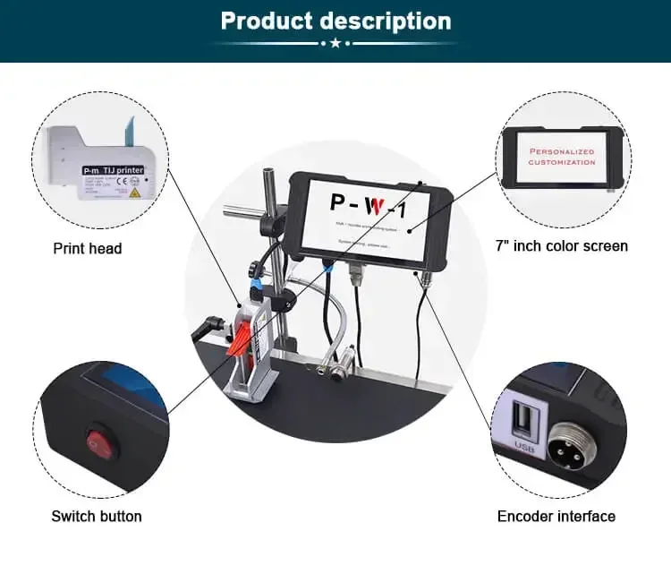 Phezer PW1 Label Printer QR Bar Batch Code Date Number Logo Expiry Date TIJ 12.7/25.4mm Online Inkjet Printer Thermal Office