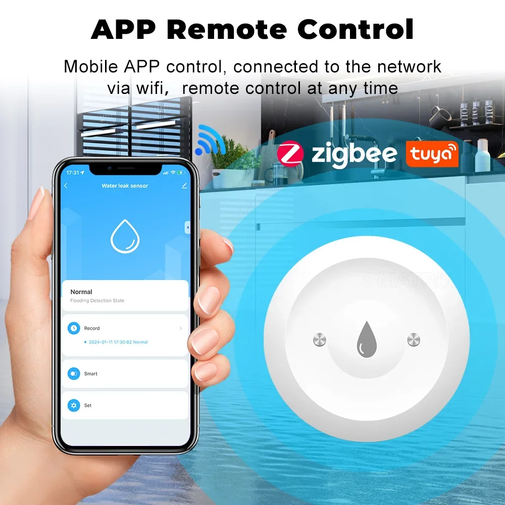 Tuya Sensor cerdas untuk Zigbee, detektor kebocoran air, Sensor banjir, aplikasi Cerdas WiFi, pemantauan jarak jauh, Sensor kebocoran air, untuk Zigbee