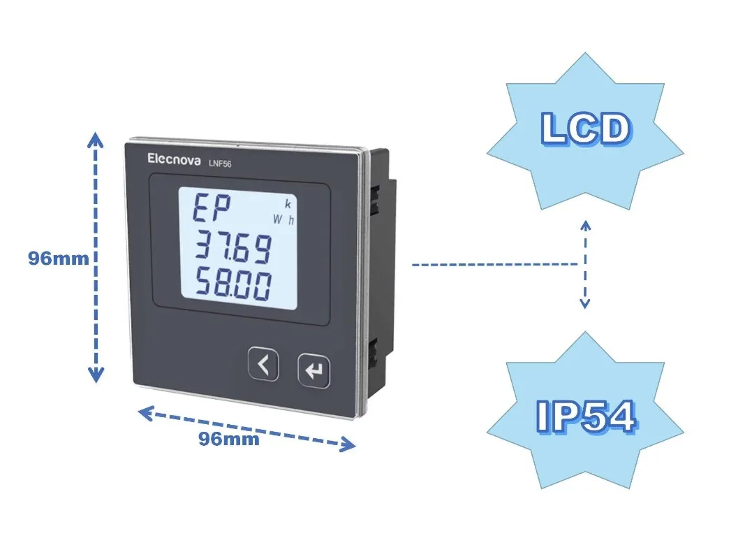 96*96mm Single Phase Ultra-Thin Design Ammeter with Modbus RS485 Digital Panel Mounted LCD AC Ampere Meter