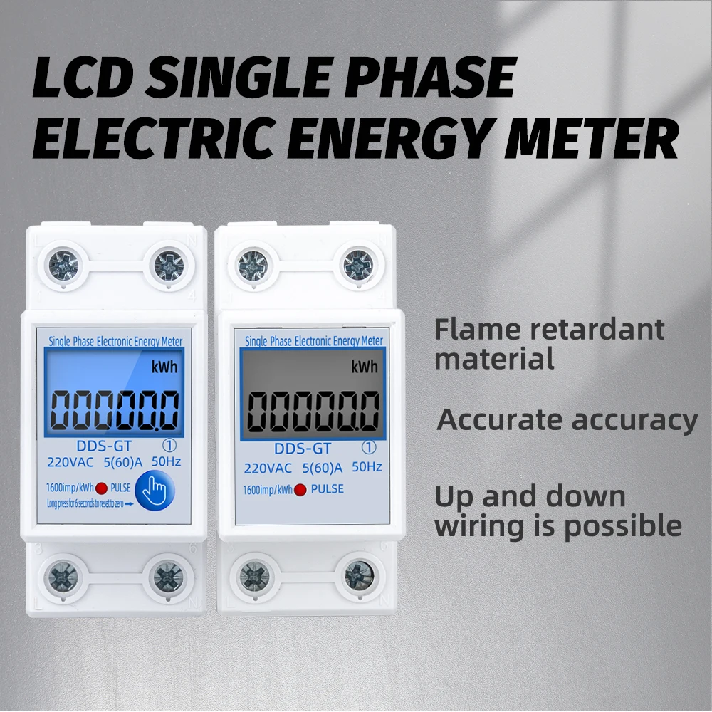 Wyświetlacz LCD na szynę Din Cyfrowy jednofazowy dwuprzewodowy licznik energii KWh Zużycie energii Elektryczny 230VAC 60A 50Hz Watomierz