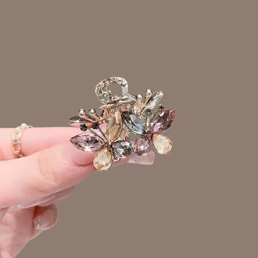 Exquisite Colorful Crystal Butterfly Small Hair Claw Forehead Bangs Hair Slide Mini Side Clip Women\'s Fashion Hair Accessories