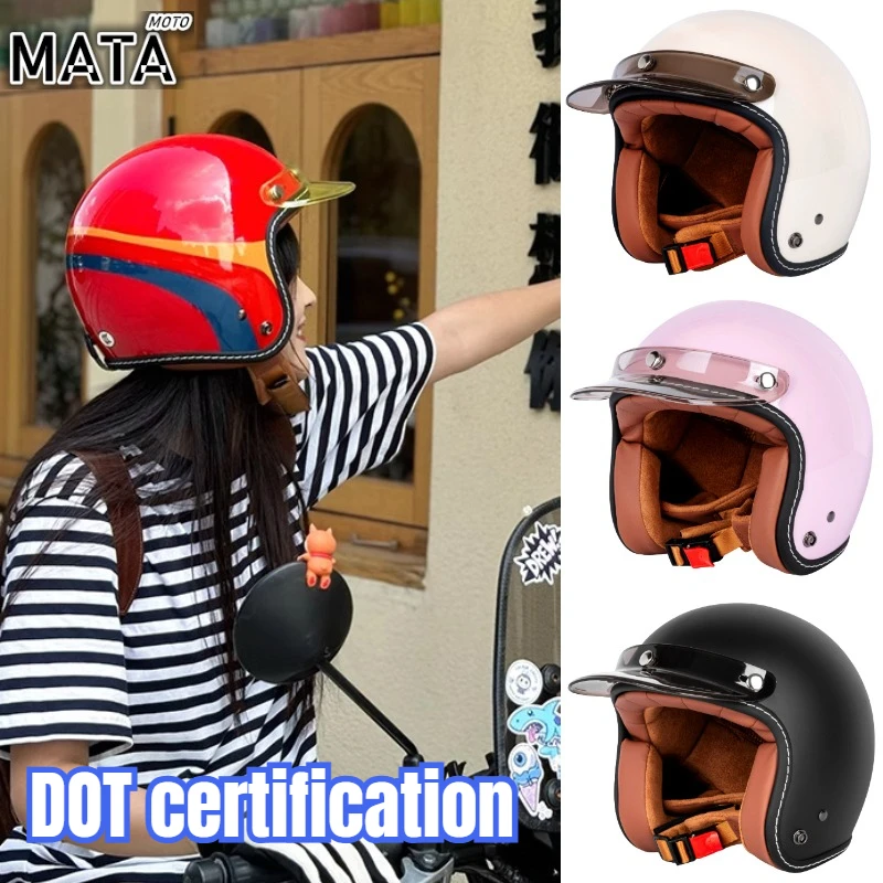 

Open Face Motorcycle Helmet Vintage Capacete De Moto Helmet Unique Retro 3/4 Half Casco Casque Scooter Helmets Four Seasons