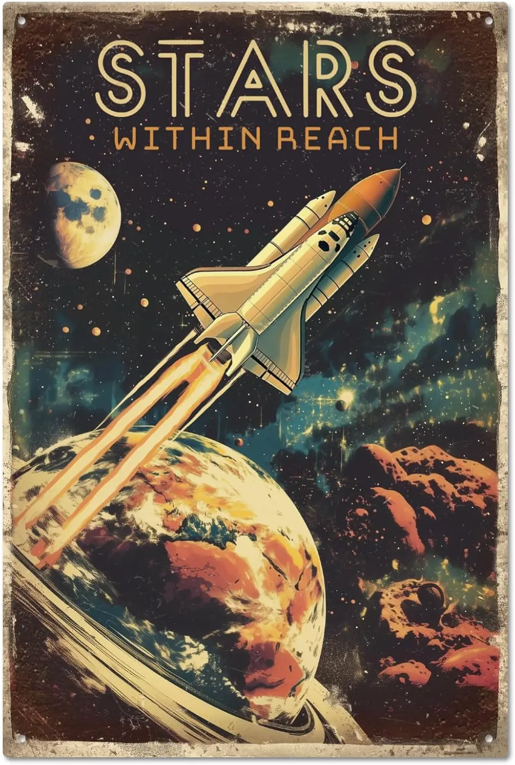 GLOBLELAND Flight Rocket Space Metal Sign 12x8 in 