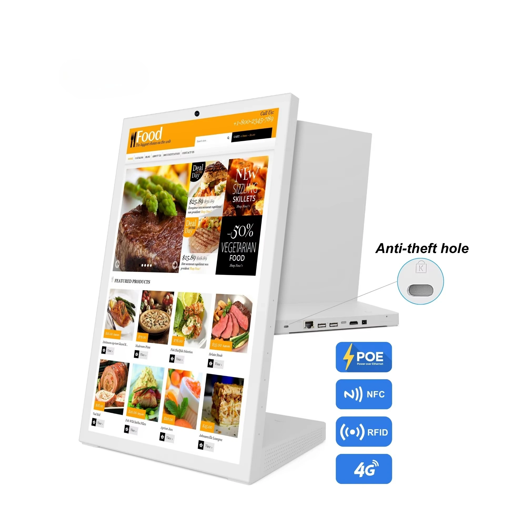 15.6 Inch Android 15 15+64Gb Rk3576S Restaurant Desktop Kiosk Touch Screen Order Tablet For Fast Food OEM Digital Poster