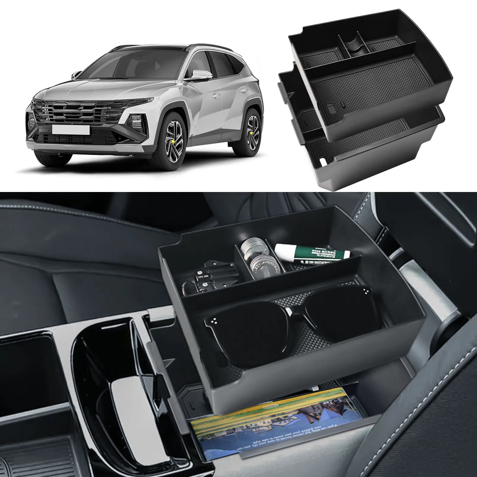 

For 2025 Hyundai Tucson Double-Layer Center Console Organizer Tray Armrest Storage Box Secondary Coin Interior Car Accessories