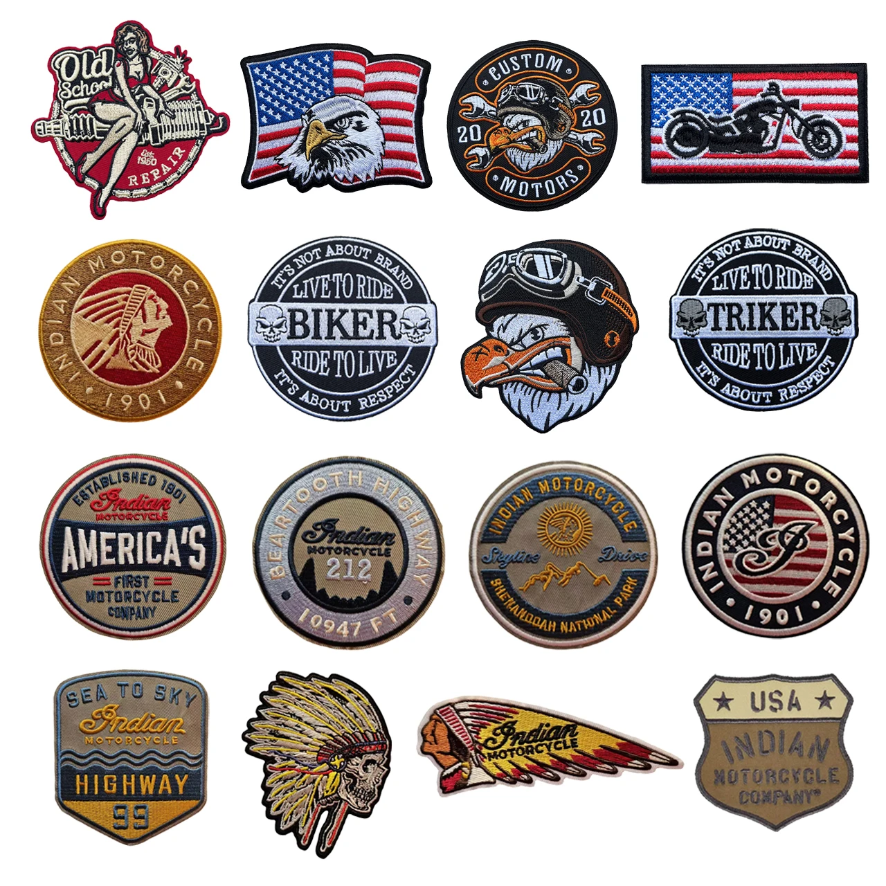 

Custom Indian Embroidery Clothing Patches for Motorcycle Iron On Sew On Clothes Stickers Hat Badge DIY Apparel Decoration