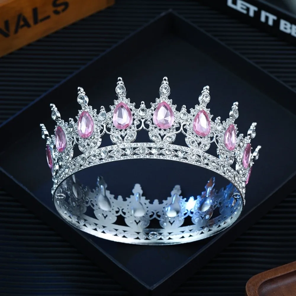 Elegant Rhinestone Wedding Crown Sparkling Baroque Bridal Tiara Vintage Round Shape Crystal Headpieces Pageant Competition