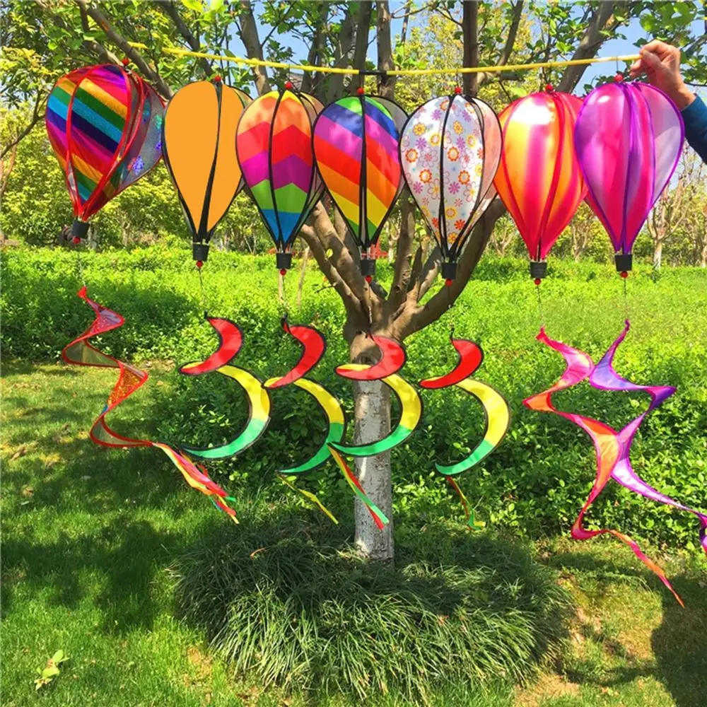 Giant Size Hot Air Balloon Plastic Material Color-changing Film Wind Spinner Striped Tie Dye Transparent Film Rotating Windmill