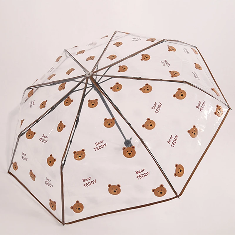 Parapluie Krasnoautomatique transparent unisexe, cadeau de haute qualité, parapluie d\'affaires, rose, lapin, ours brun