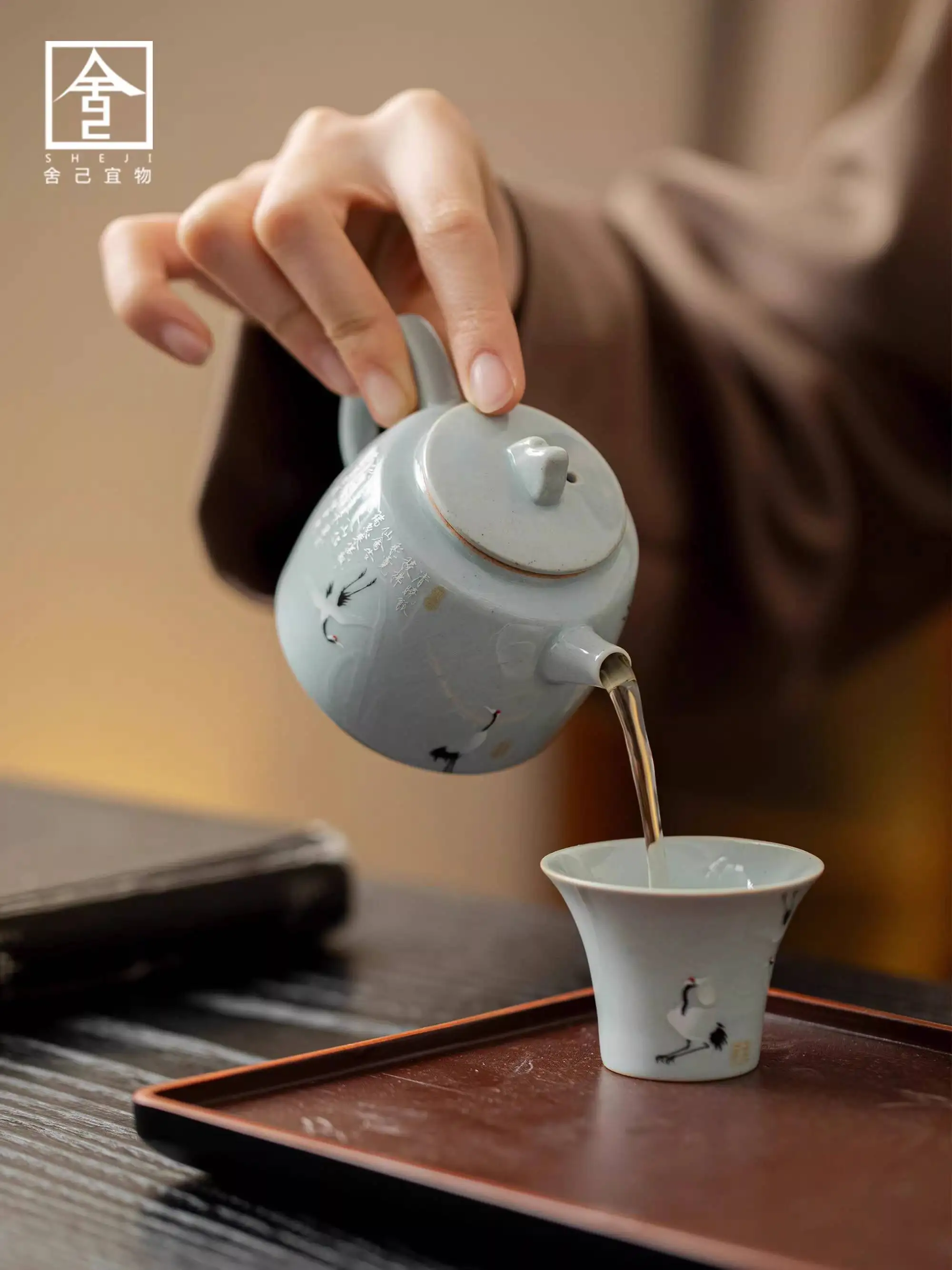 Ancient Green Crane Teapot For Home Use, High-End Kettle, Person Kung Fu Set, Ceramic Tea Brewing Pot, Single Pot