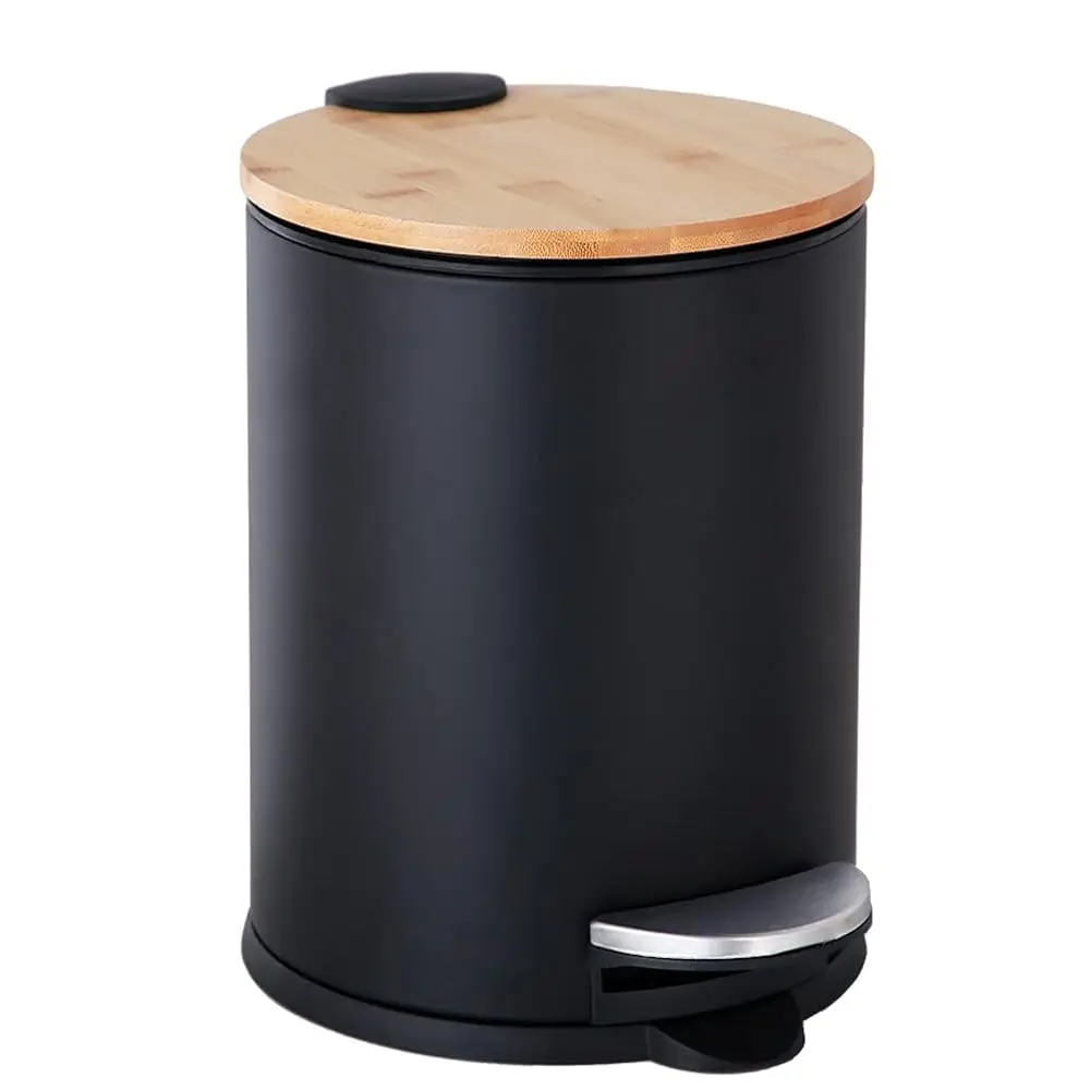 

Mini Trash Can with Bamboo Lid Soft Close and Foot Pedal, 0.8Gal / 3L Tiny Round Trash Can with Removable Plastic Inner Waste