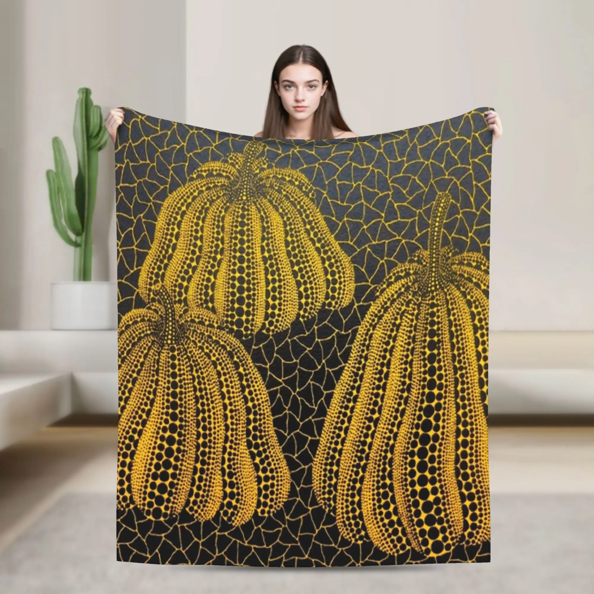 Group Yayoi Kusama Blanket Fleece Art Pumpkin Polka Pop Lightweight Thin Throw Blankets for Bedding Couch Bedspread